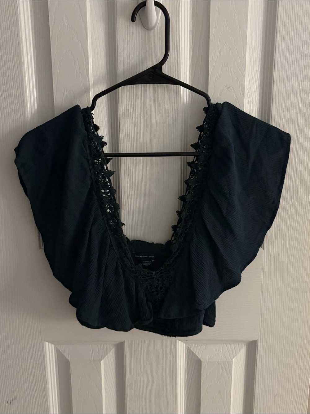 American Eagle Outfitters Black V-Neck Crochet Trim Top
